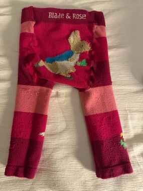 Girls' Pink Striped Bunny Knit Leggings